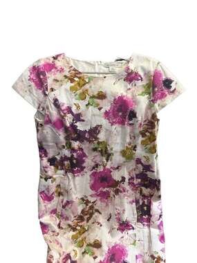 Liz Claiborne Floral Sheath Dress Pink Purple Abstract Textured Cotton Blend Siz